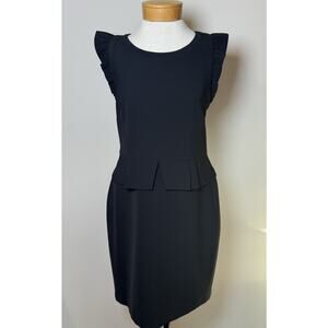 EXPRESS Black Peplum Sheath Dress Ruffle Cap Sleeve SZ 12 LBD Career Date Night
